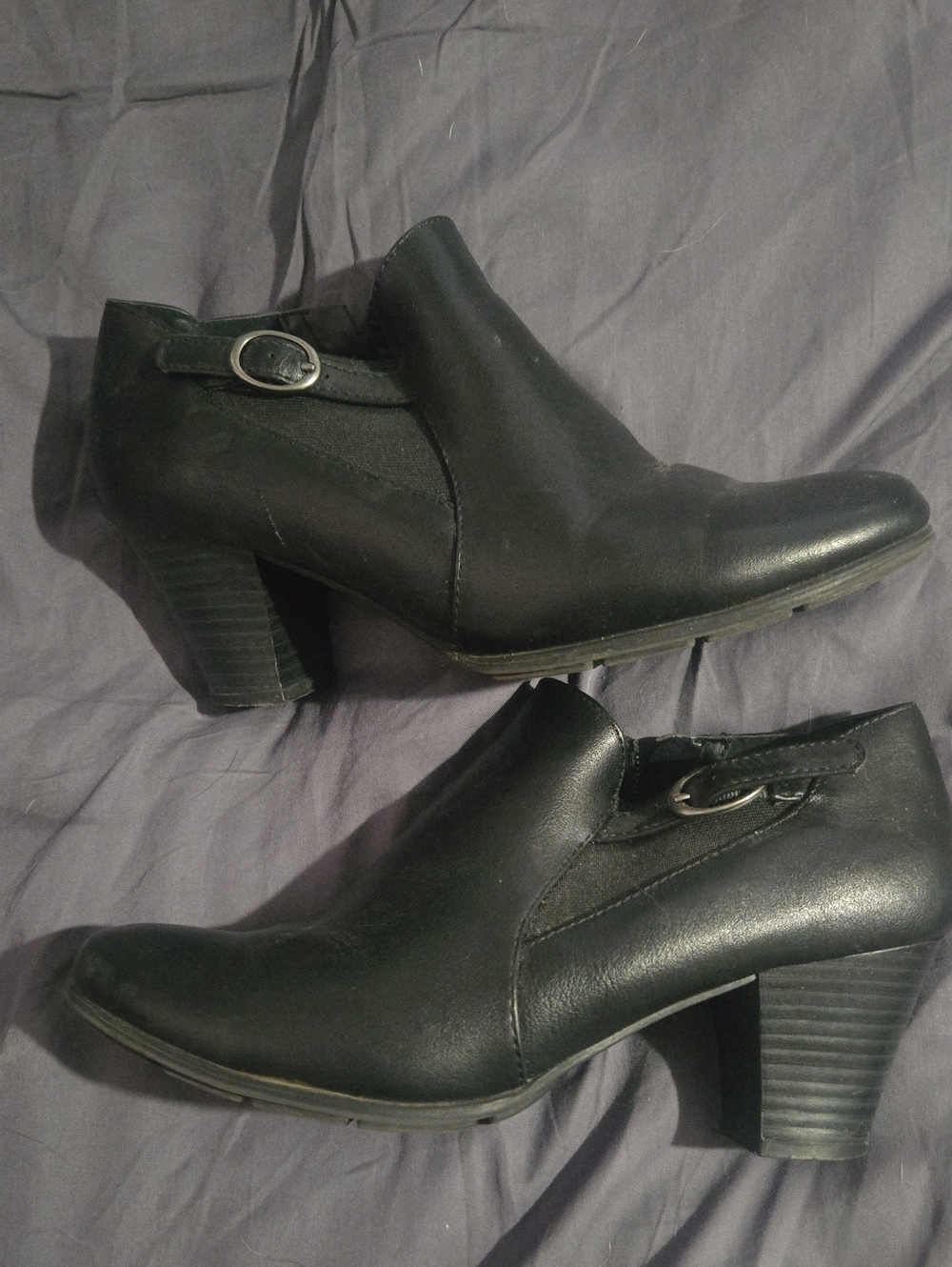 croft & barrow Black Leather-Look Ankle Heels with Side Buckle